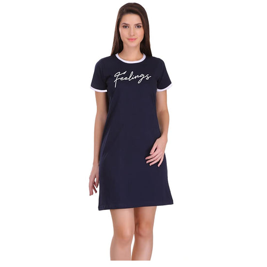 EMDYY Ⓡ Pure Cotton Knee Length A-Line Bodycon Ringer Dress for Women and Girls |Design - Feeling|