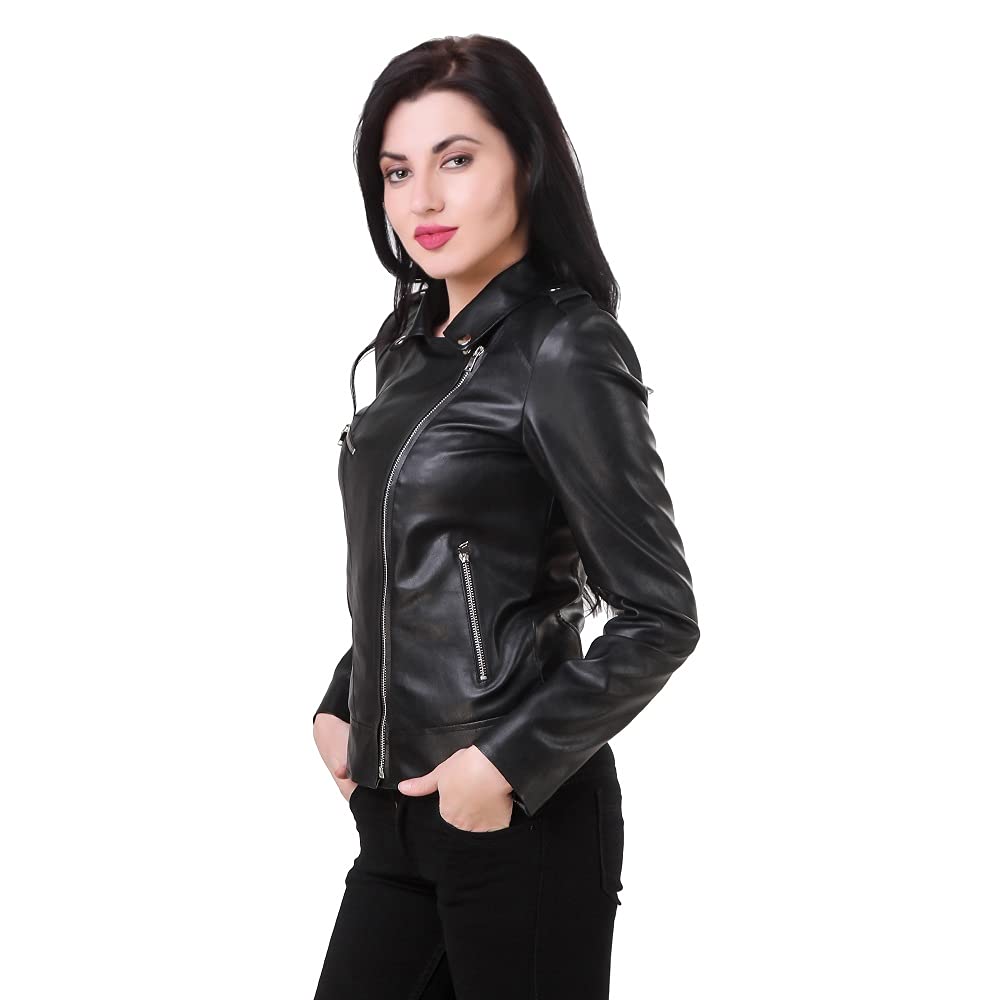 Leather Retail Womens Solid Faux Leather Roadies Jacket