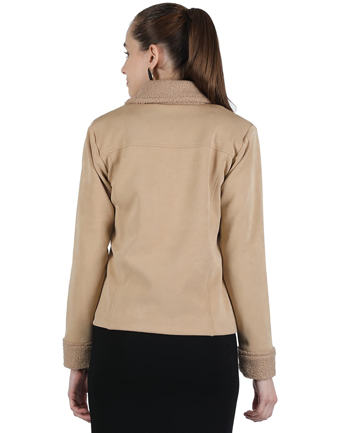 Monte Carlo Women Brown Cotton Blend Solid Jacket 221053618-1