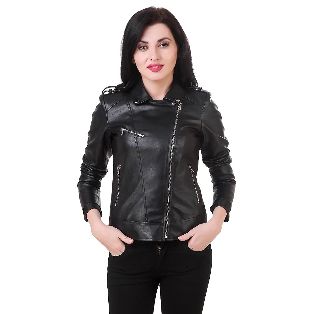 Leather Retail Womens Solid Faux Leather Roadies Jacket
