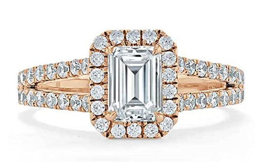 Empirical Jewels Rose Gold Diamond vvs1 Brilliant Emerald Shape Elegant Classic Engagement Ring for Women Golden Pure Asli Hire Ki Angoothi Real Heera Stone Original Certified Heere Kee Angoothee