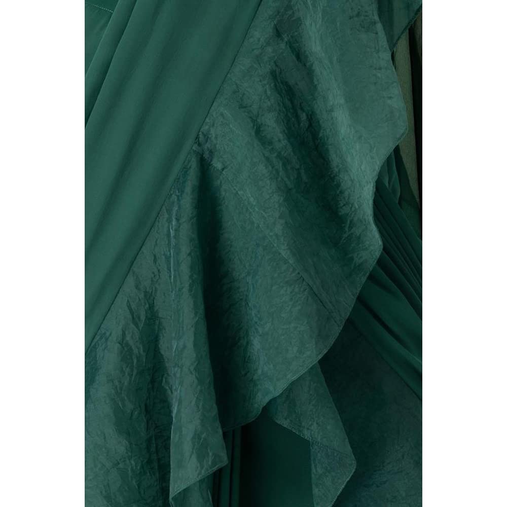 Indya Women's Polyester Green Organza Solid Pre Draped Saree Sari Skirt (ISK00733 L)