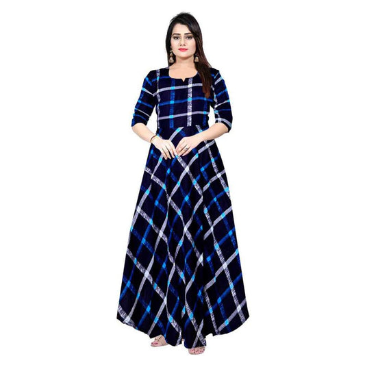 FrionKandy Striped Rayon A-Line Gorgeuos Maxi Dress for Women - (Free Size Upto 44 Inch_XXL)