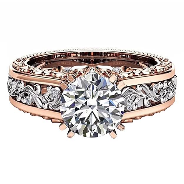 Peora Rose Gold Plated Nature Inspired Diamond Cut CZ Solitaire Ring for Women Girls