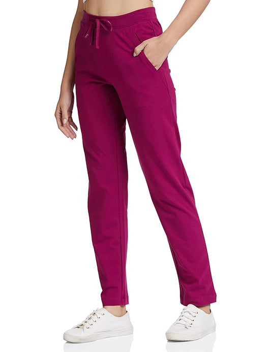 Van Heusen Women Solid Athleisure Lounge Pants With Pockets (55303_BURGUNDY_L)