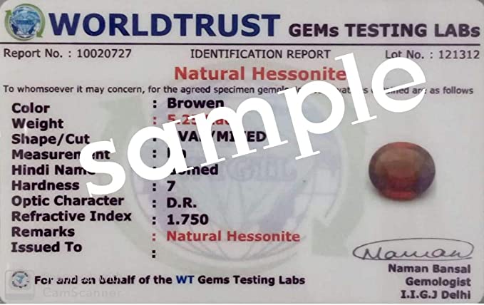 LMDLACHAMA Natural Cylone Gomed Stone Certified Hessonite Garnet A1+ Quality Astrological Loose Gemstone