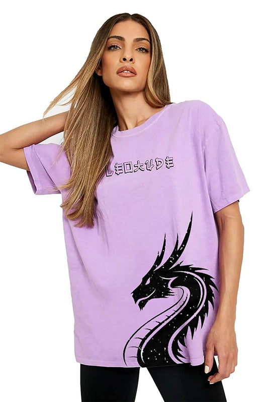 LEOTUDE Cotton Blend Half Sleeve Dragon Printed Oversized T-Shirts for Men