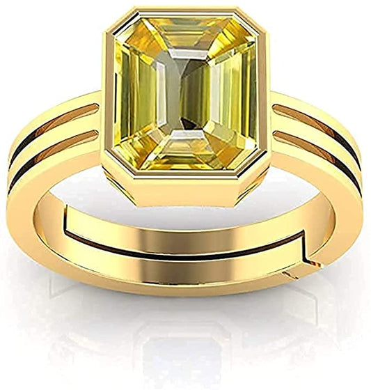 Akshita gems 6.25 Ratti 5.00 Carat Unheated Untreatet A+ Quality Natural Yellow Sapphire Pukhraj Gemstone Gold Plated Ring for Women's and Men's