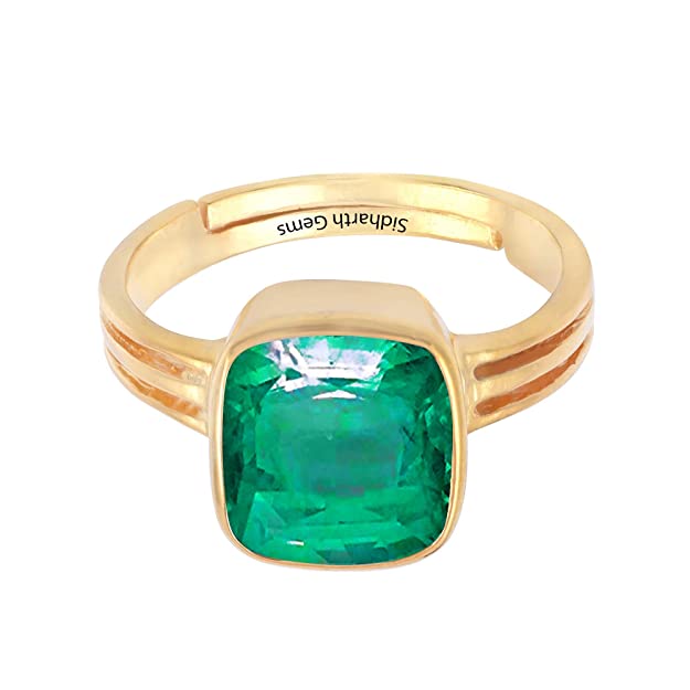 Sidharth gems 3.25 Ratti 2.00 Carat Certified Natural Emerald Panna Panchdhatu Adjustable Rashi Ratan Gold Plating Ring for Astrological Purpose Men & Women