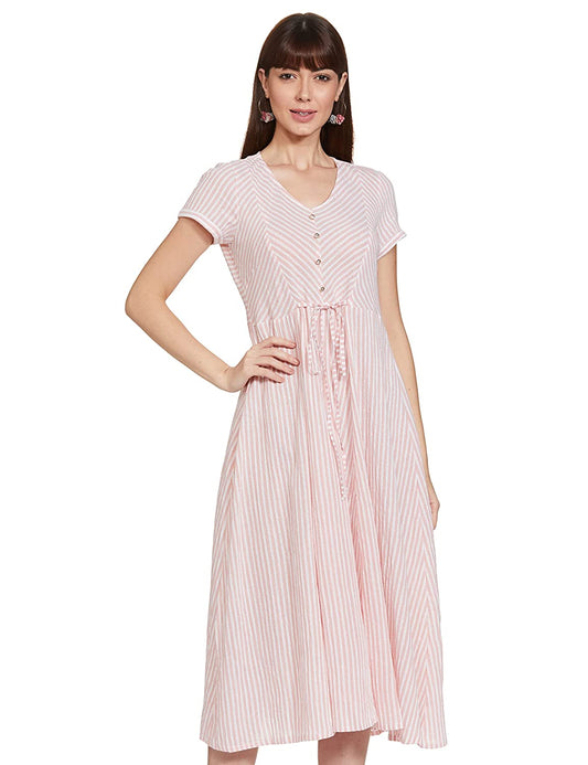 Aurelia Women's Cotton Blend Peach Shirt Collar Straight Kurta Knee-Length Dress