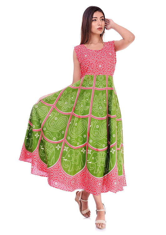 WESTLYN Women's Cotton Jaipuri Printed Kurti Long Midi Maxi Dress (Free Size Up to 44XL) - Multi05
