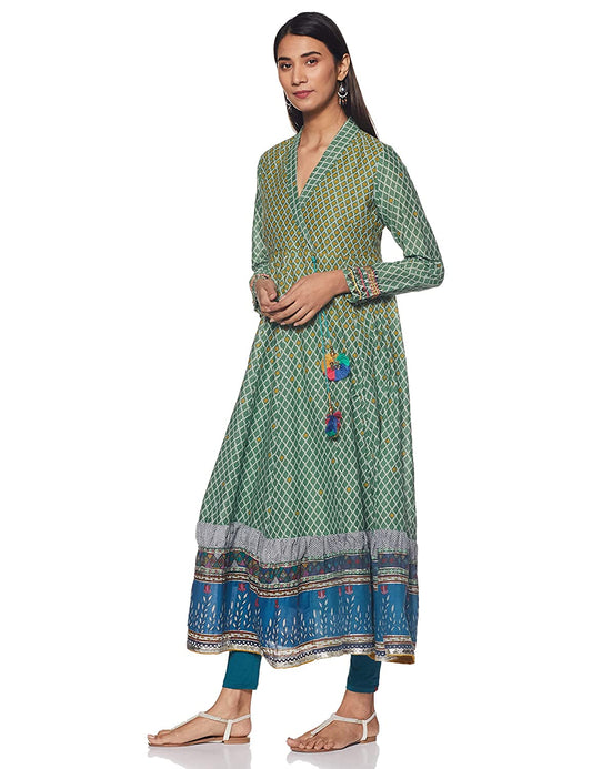 BIBA Women's Cotton A-Line Calf Length Salwar Suit Set