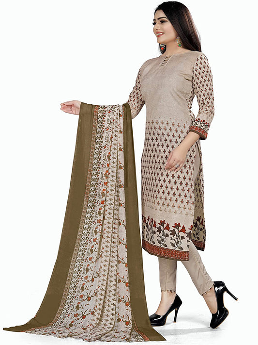 Rajnandini Women's Beige Cotton Printed Knee-Length Unstitched Salwar Suit Dress Material (JOPL1032, Beige, Free Size)