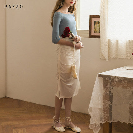 PAZZO thin fairy skirt 2020 spring new small fashionable drawstring design pencil skirt