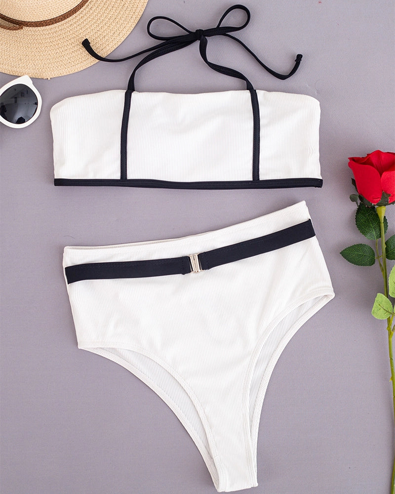 Black And White Stitching Split Swimsuit