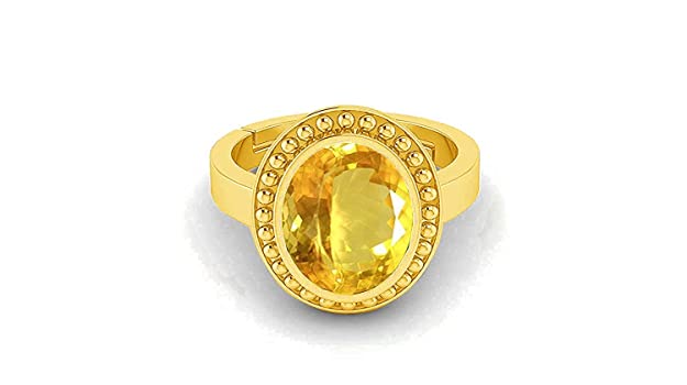 Akshita gems 9.00 Ratti / 8.00 Carat Natural Yellow Topaz Gemstone Ring (Sunela Stone Ring) Lab Certified Adjustable Ring in Panchdhatu for Men and Women, Sunhela Stone Ring