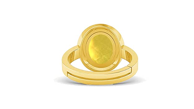 Akshita gems 9.00 Ratti / 8.00 Carat Natural Yellow Topaz Gemstone Ring (Sunela Stone Ring) Lab Certified Adjustable Ring in Panchdhatu for Men and Women, Sunhela Stone Ring