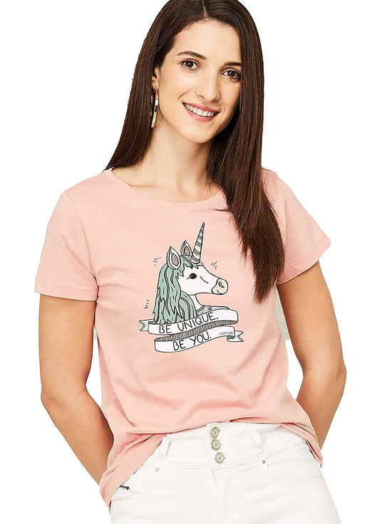 LEOTUDE Regular Fit Half Sleeve Unicorn Printed Women's Tshirt