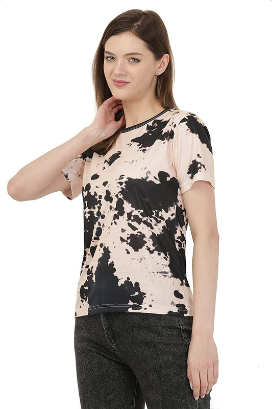 LEOTUDE Regular Fit Half Sleeve Printed Women's Tshirt