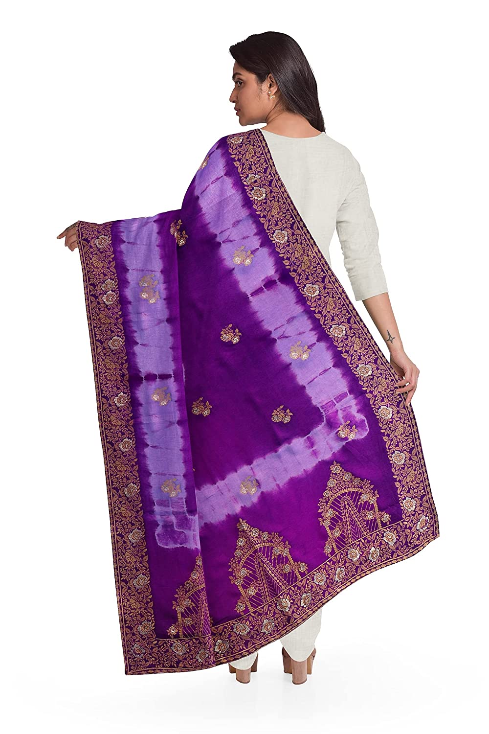 VOGZY.COM Beautiful Silk Dupatta With Plain Weave N Border For Women Free Size, Violet Color