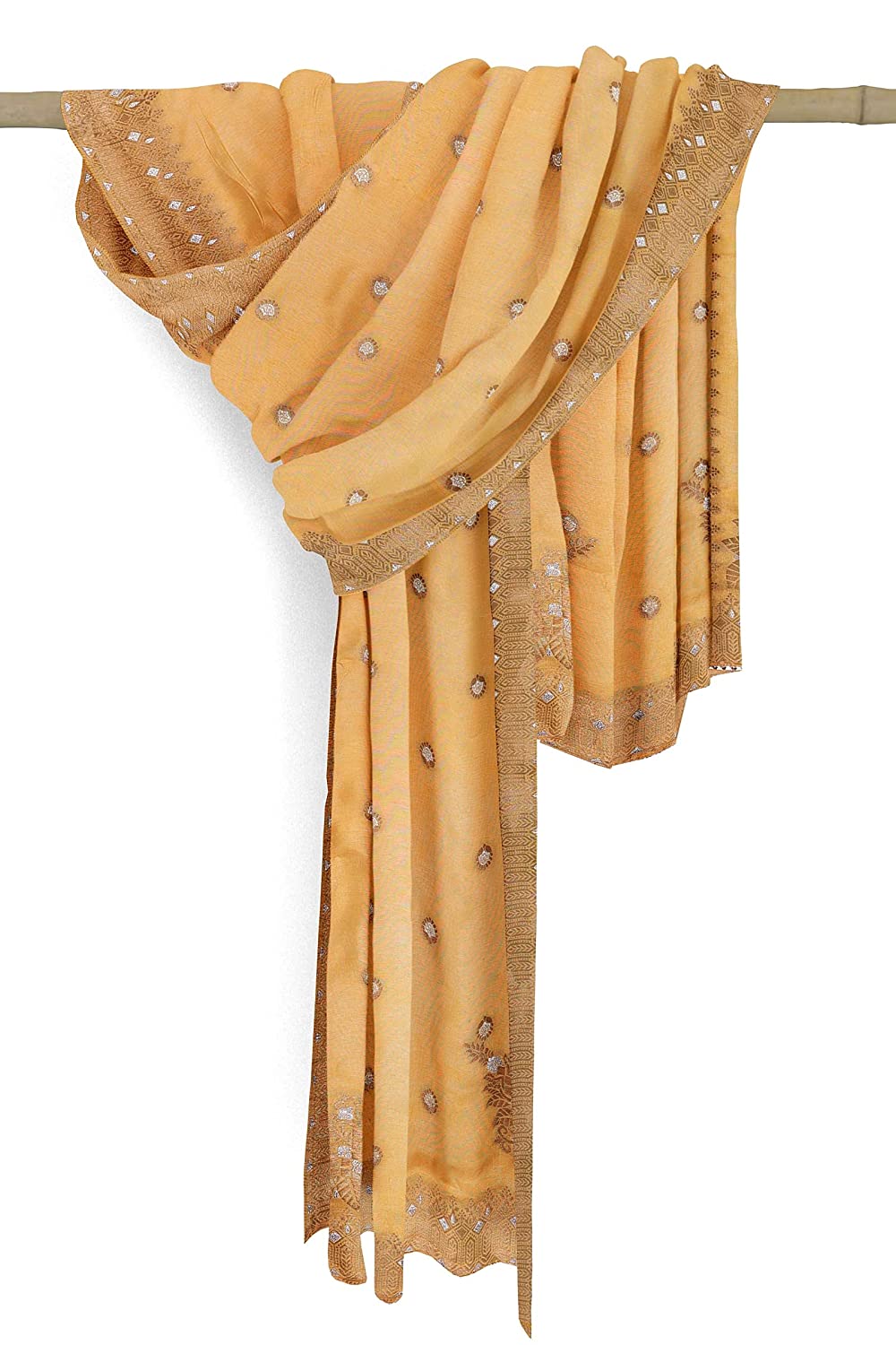 VOGZY.COM Designer Silk Dupatta With Plain Weave N Border For Women Free Size, Mustard Yellow Color