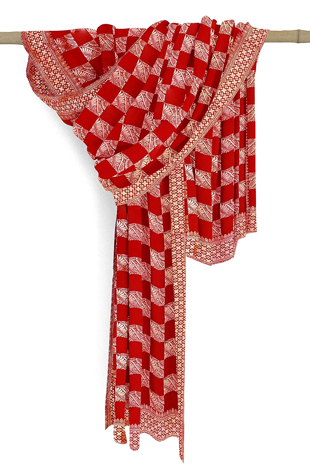 VOGZY.COM Beautiful Silk Dupatta With Plain Weave N Border For Women Free Size, Red Color